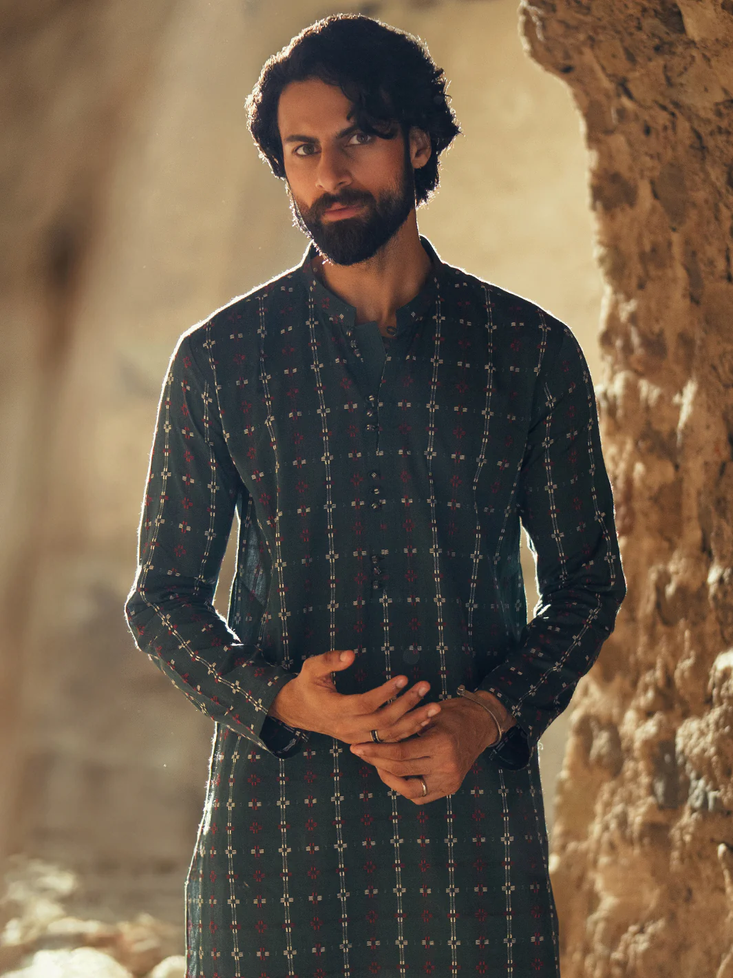 Green Cotton Semi-Formal Kurta - AL-K-1288 - Image 4
