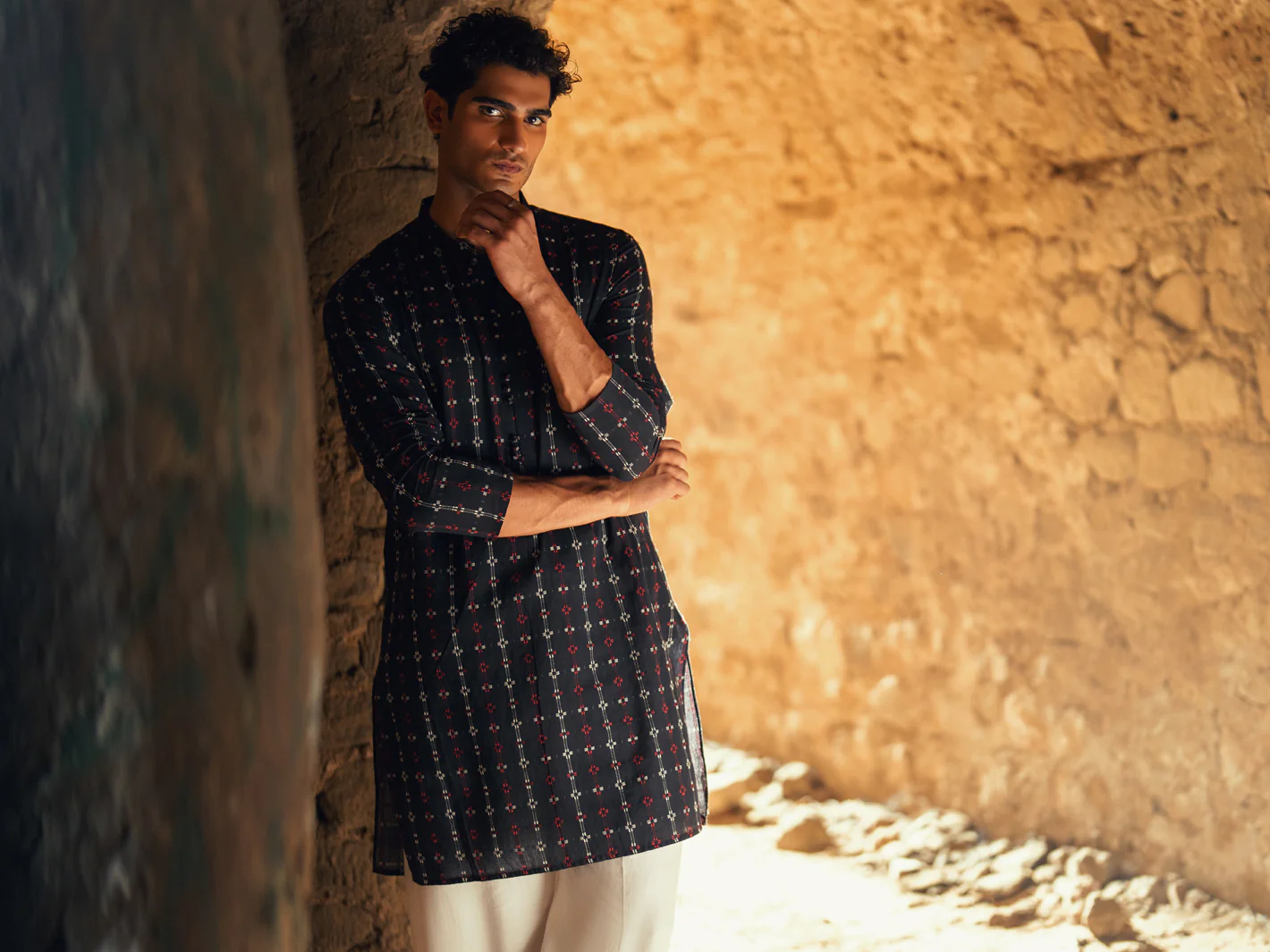 Black Cotton Semi-Formal Kurta - AL-K-1289 - Image 6