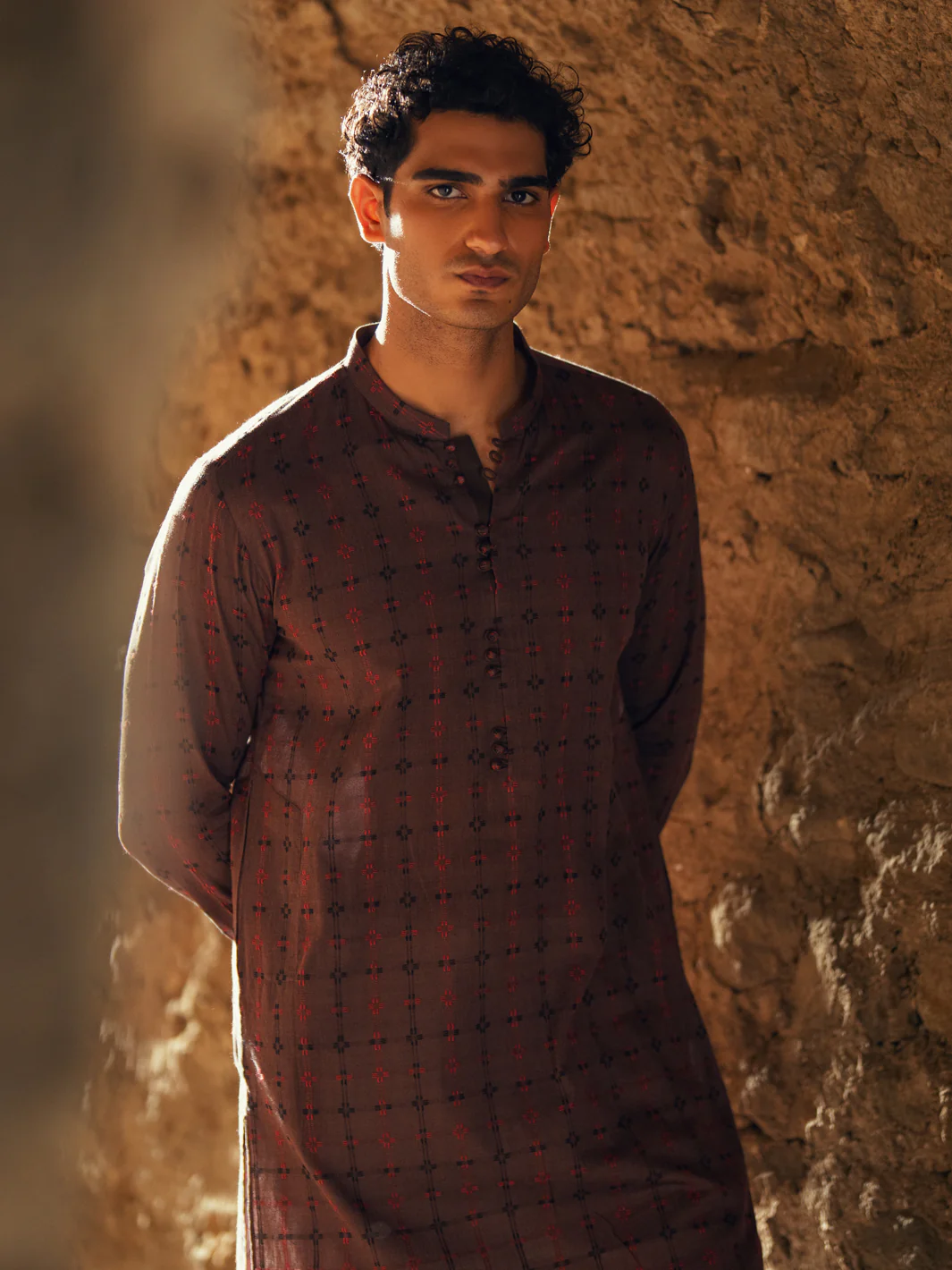 Brown Cotton Semi-Formal Kurta - AL-K-1290 - Image 2