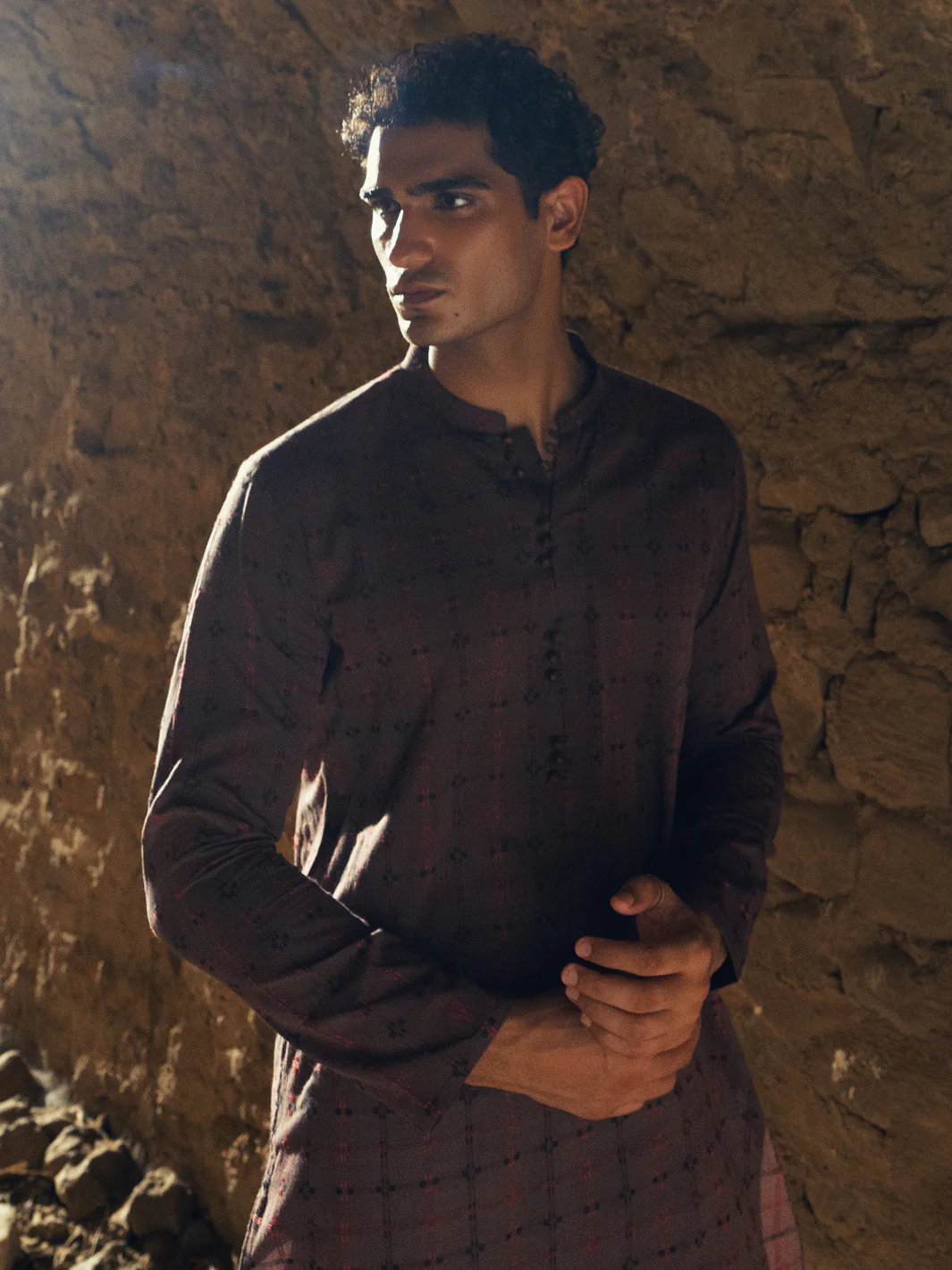 Brown Cotton Semi-Formal Kurta - AL-K-1290 - Image 4