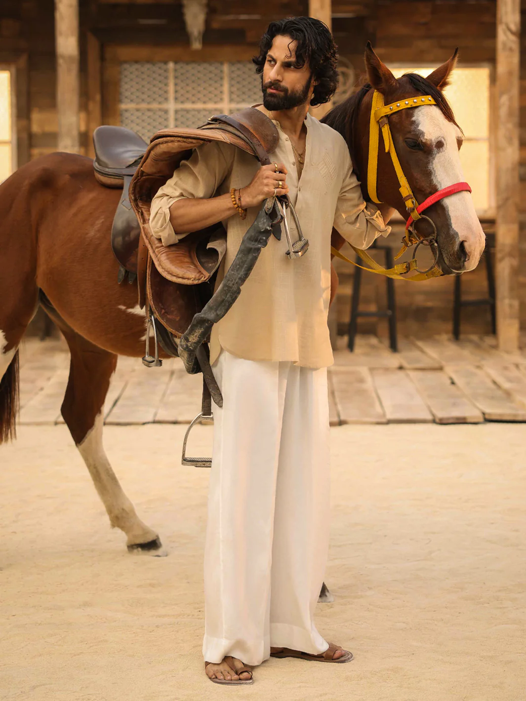 Beige Cotton Semi-Formal Kurta - AL-K-1291