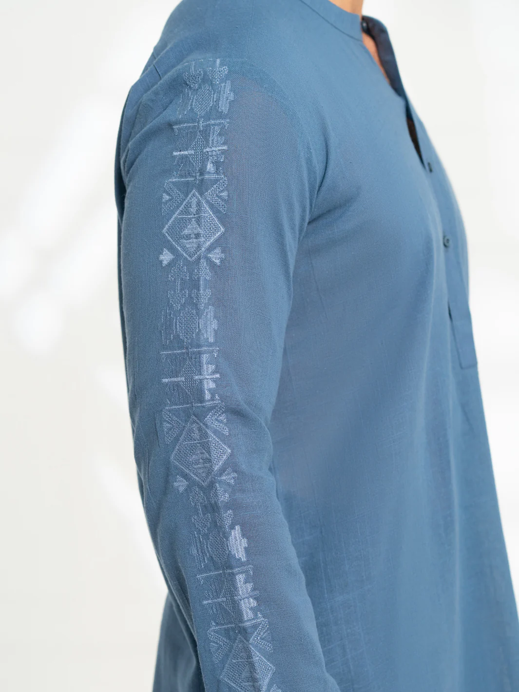 Dark Blue Cotton Semi-Formal Kurta - AL-K-1294 - Image 4