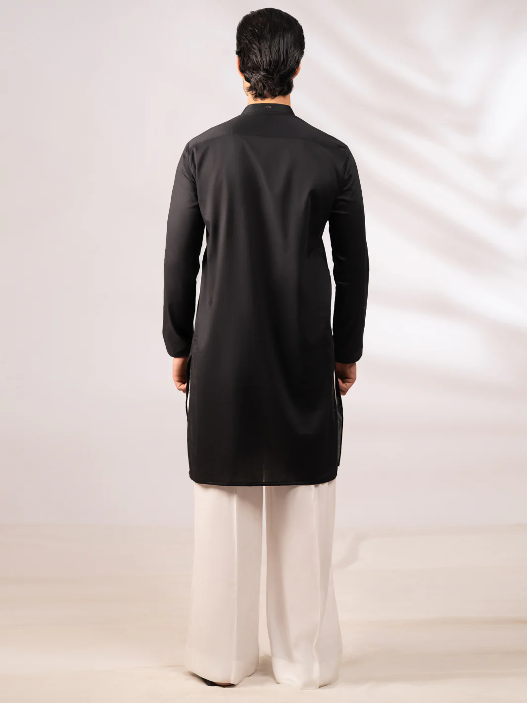 Black Plain Kurta - AL-K-1308 - Image 3