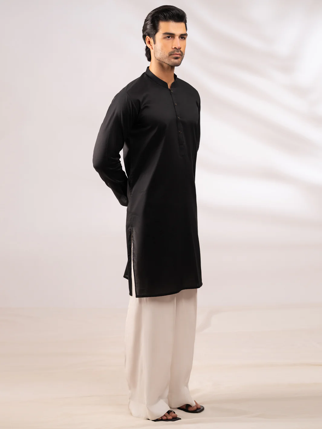 Black Plain Kurta - AL-K-1308 - Image 5