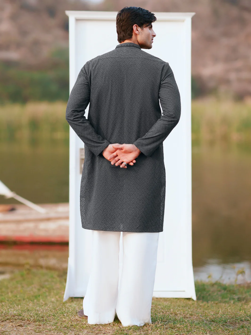 Black Cotton Formal Kurta - AL-K-1311D - Image 3
