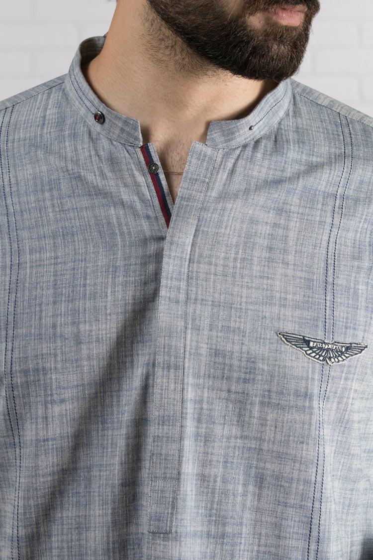 Blue Cotton Kurta - AL-K-691 - Image 3