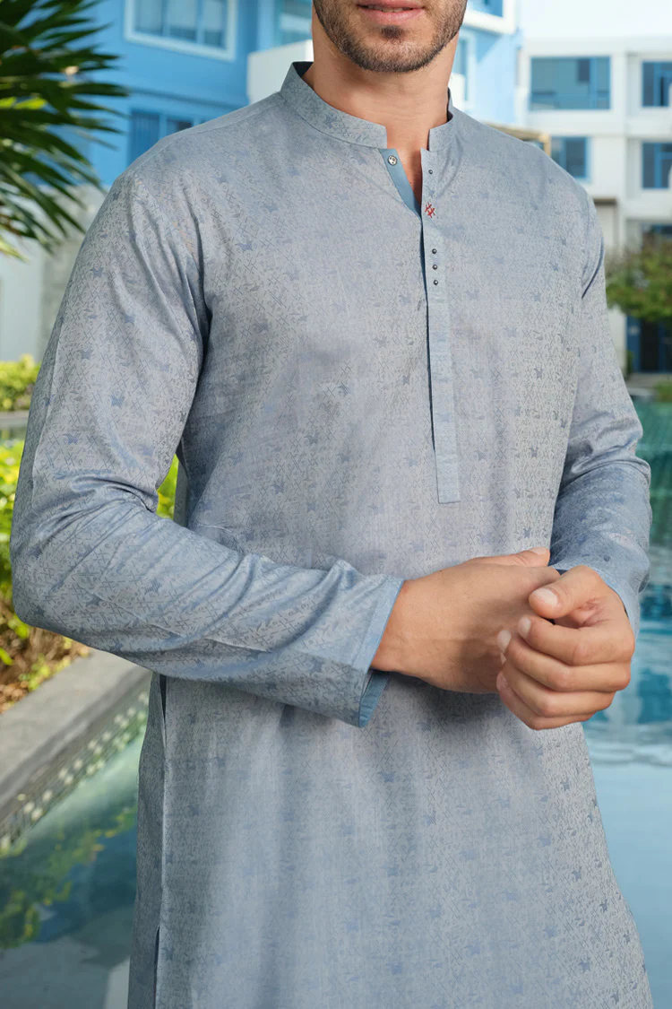 Light Blue Jacquard Kurta - AL-K-843 - Image 2
