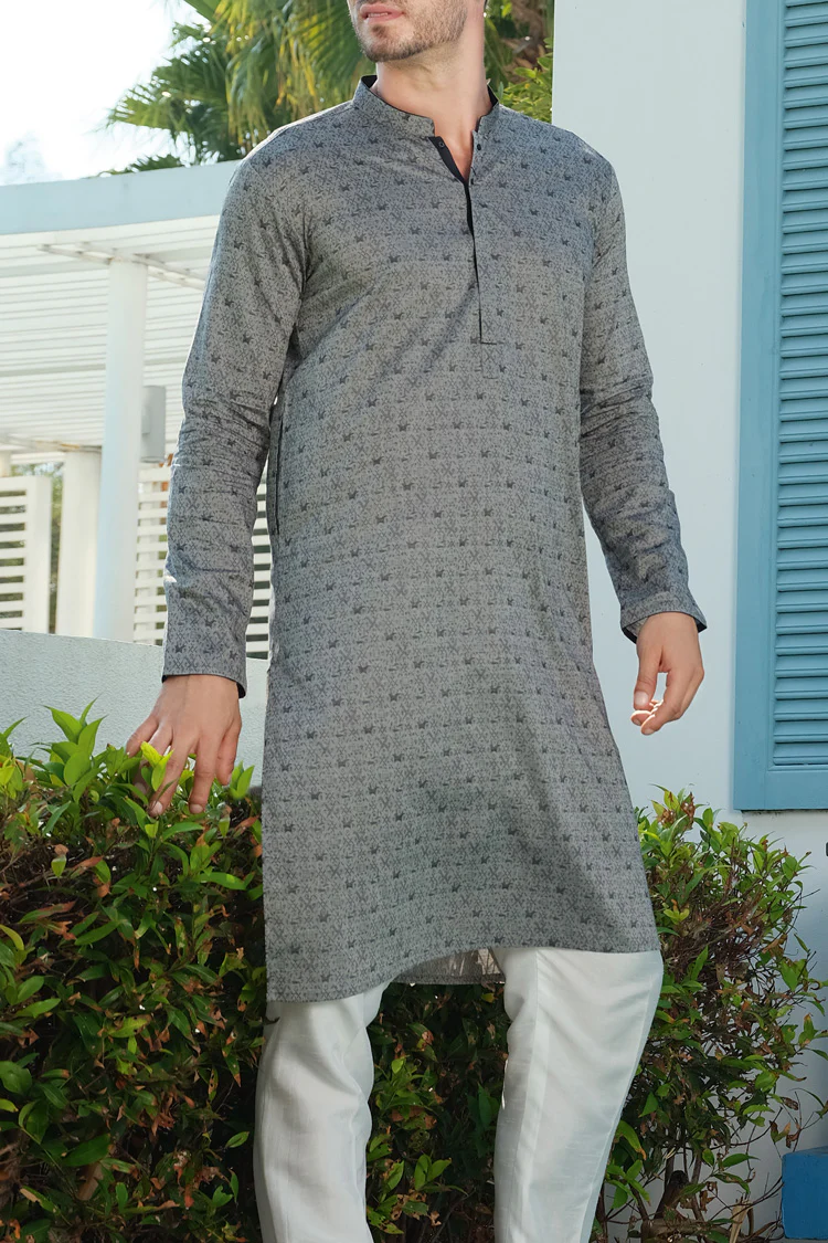 Grey Jacquard Kurta - AL-K-845