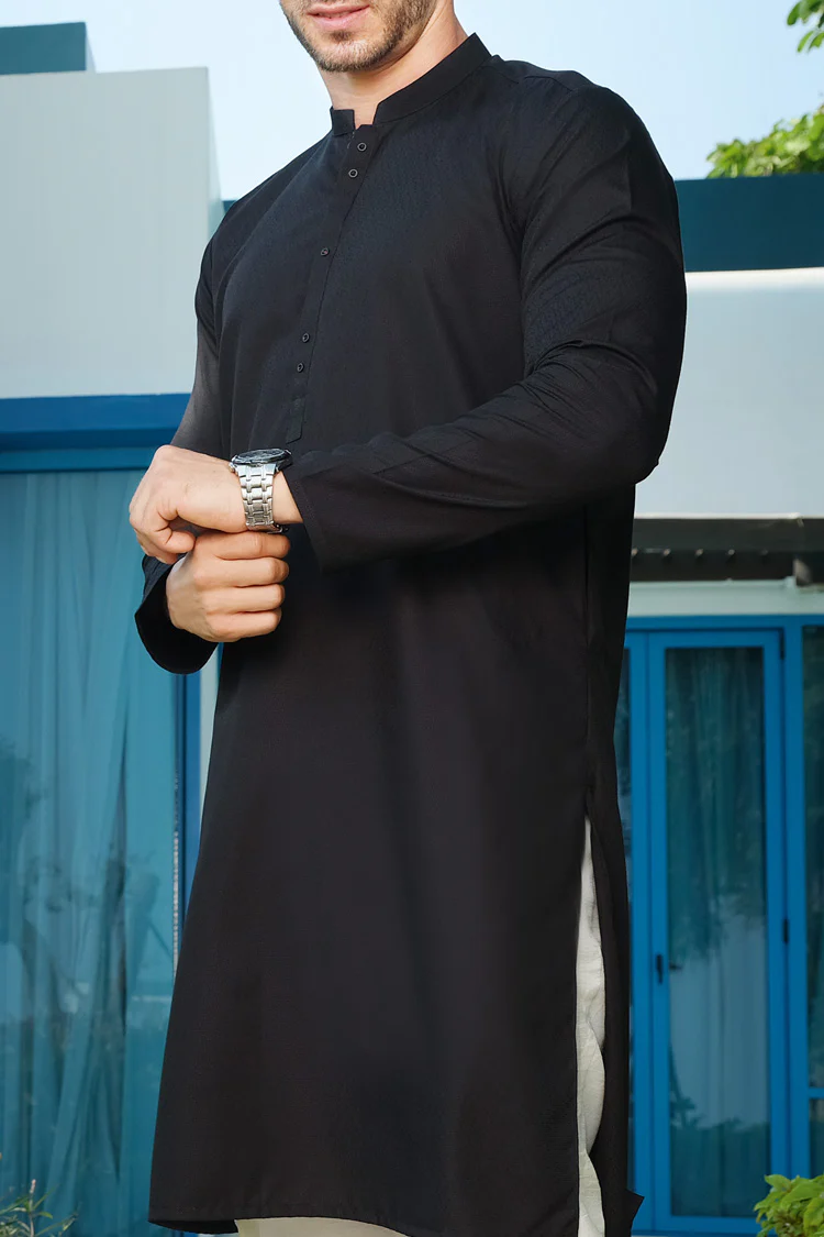 Black Blended Kurta - AL-K-846 - Image 3