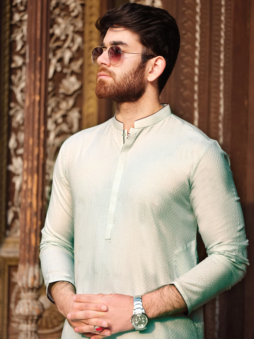 Light Blue Blended Kurta - AL-K-864 - Image 3