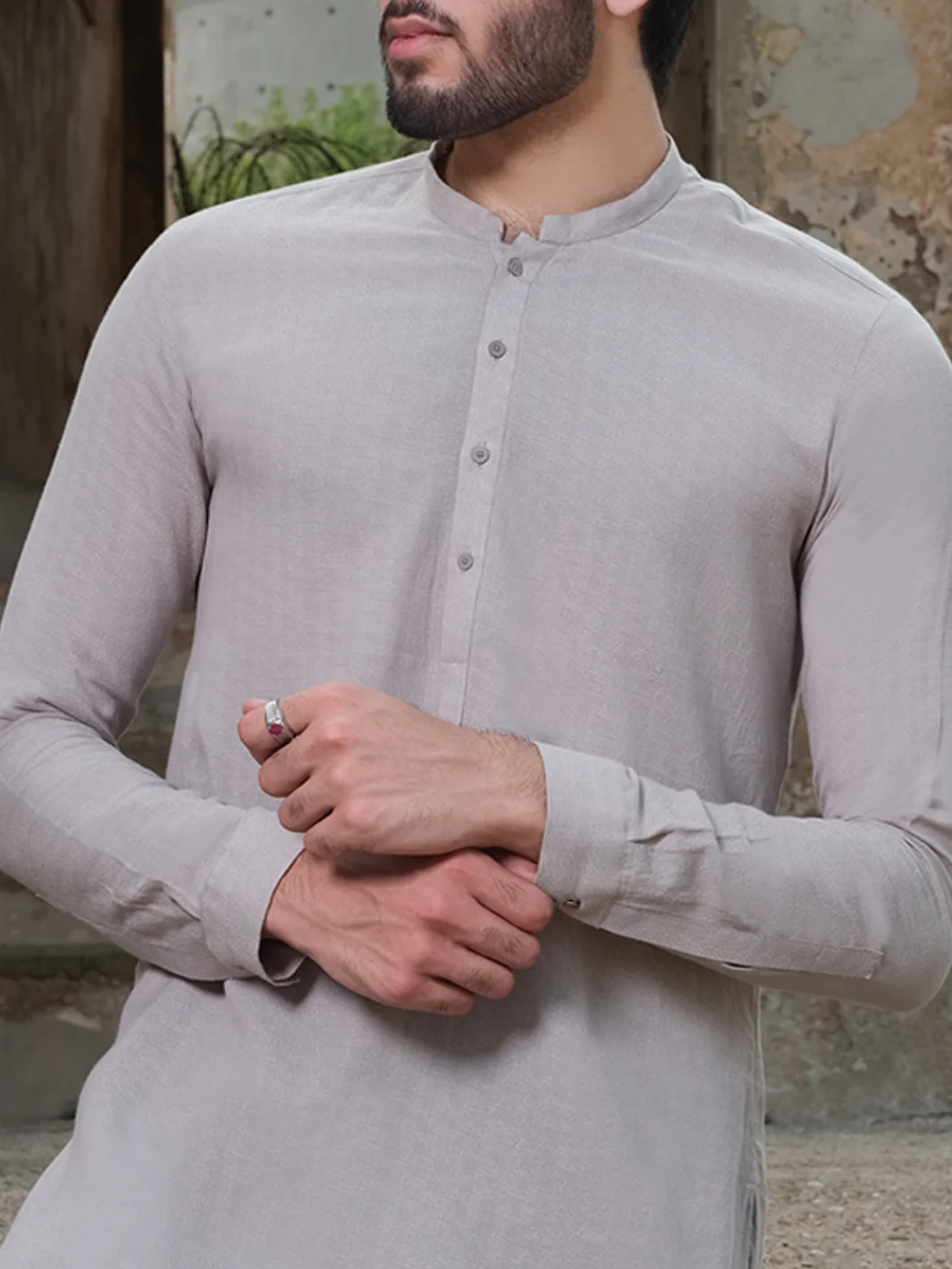 Light Grey Woven Kurta - AL-K-874 - Image 2