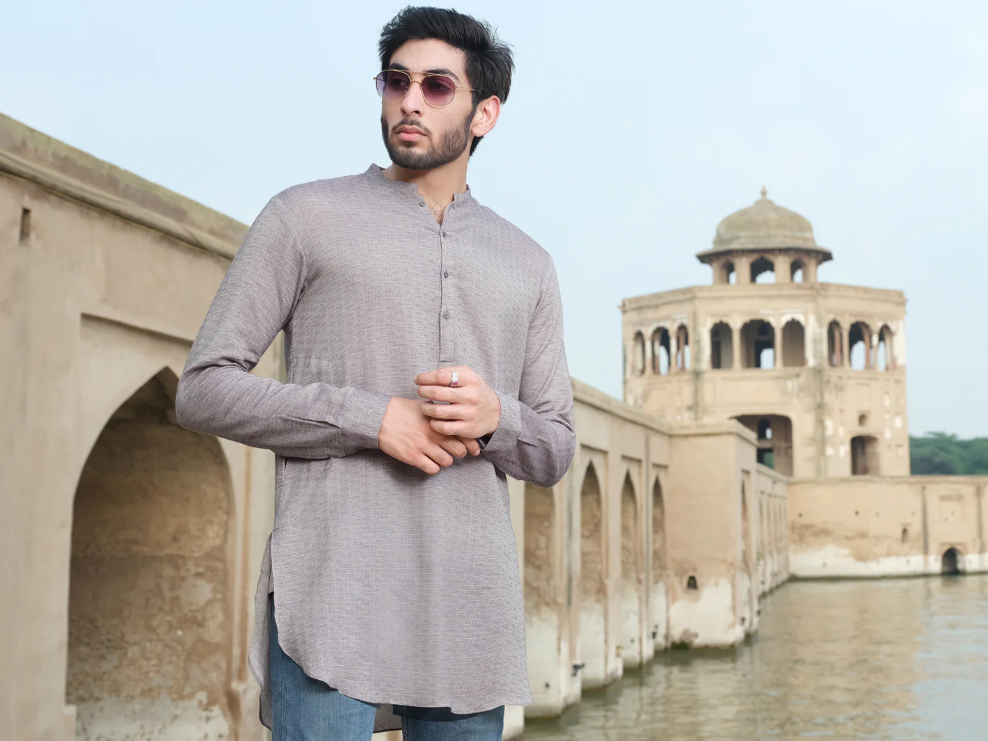 Light Grey Woven Kurta - AL-K-875 - Image 3