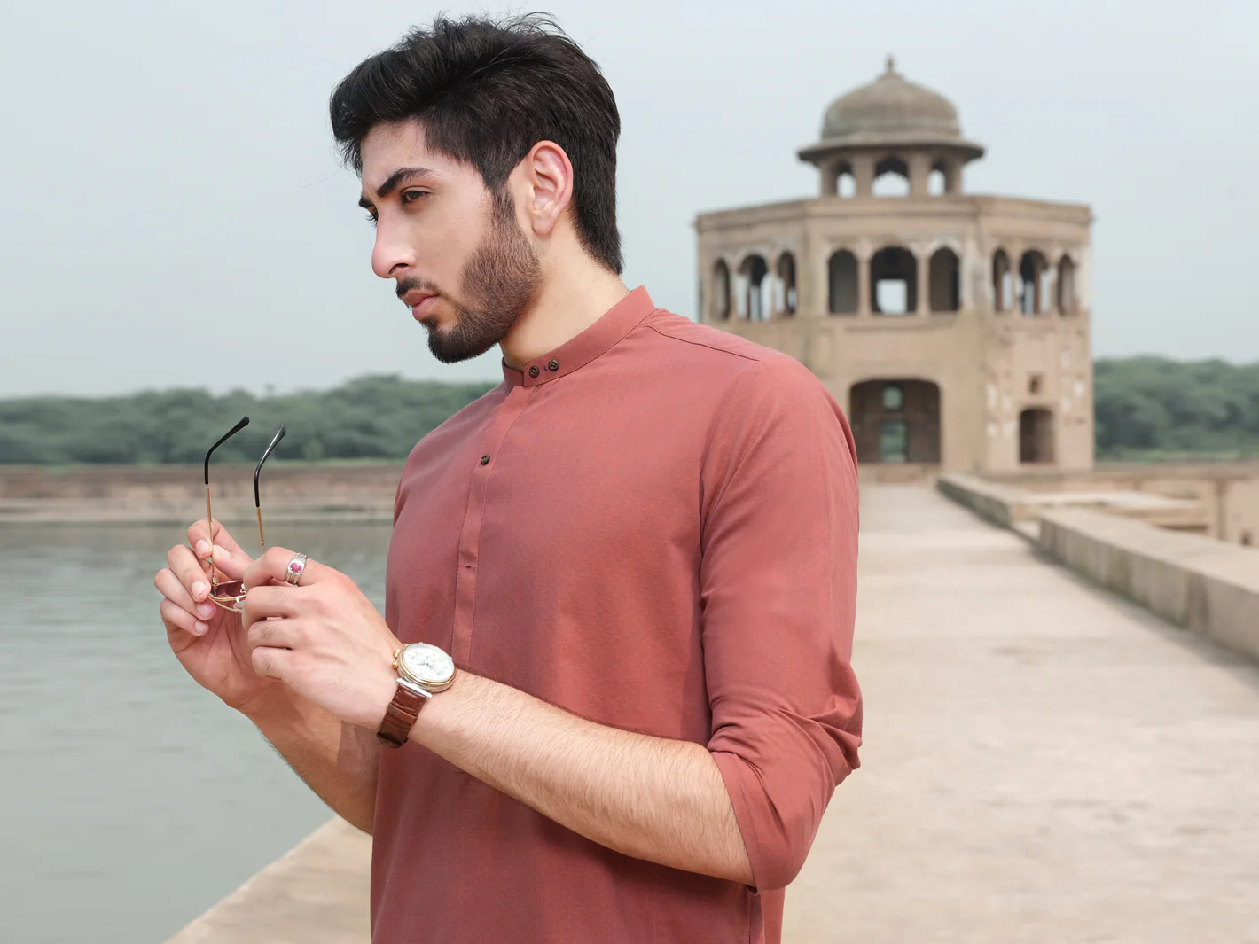 Rust Two-Tone Blended Kurta - AL-K-879 - Image 3