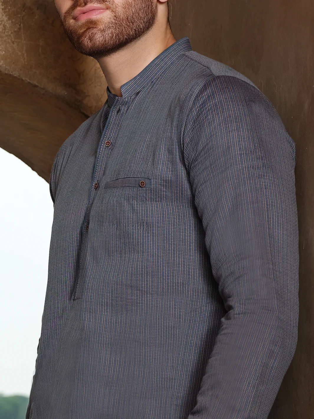 Blue Dobby Textured Kurta - AL-K-890 - Image 2