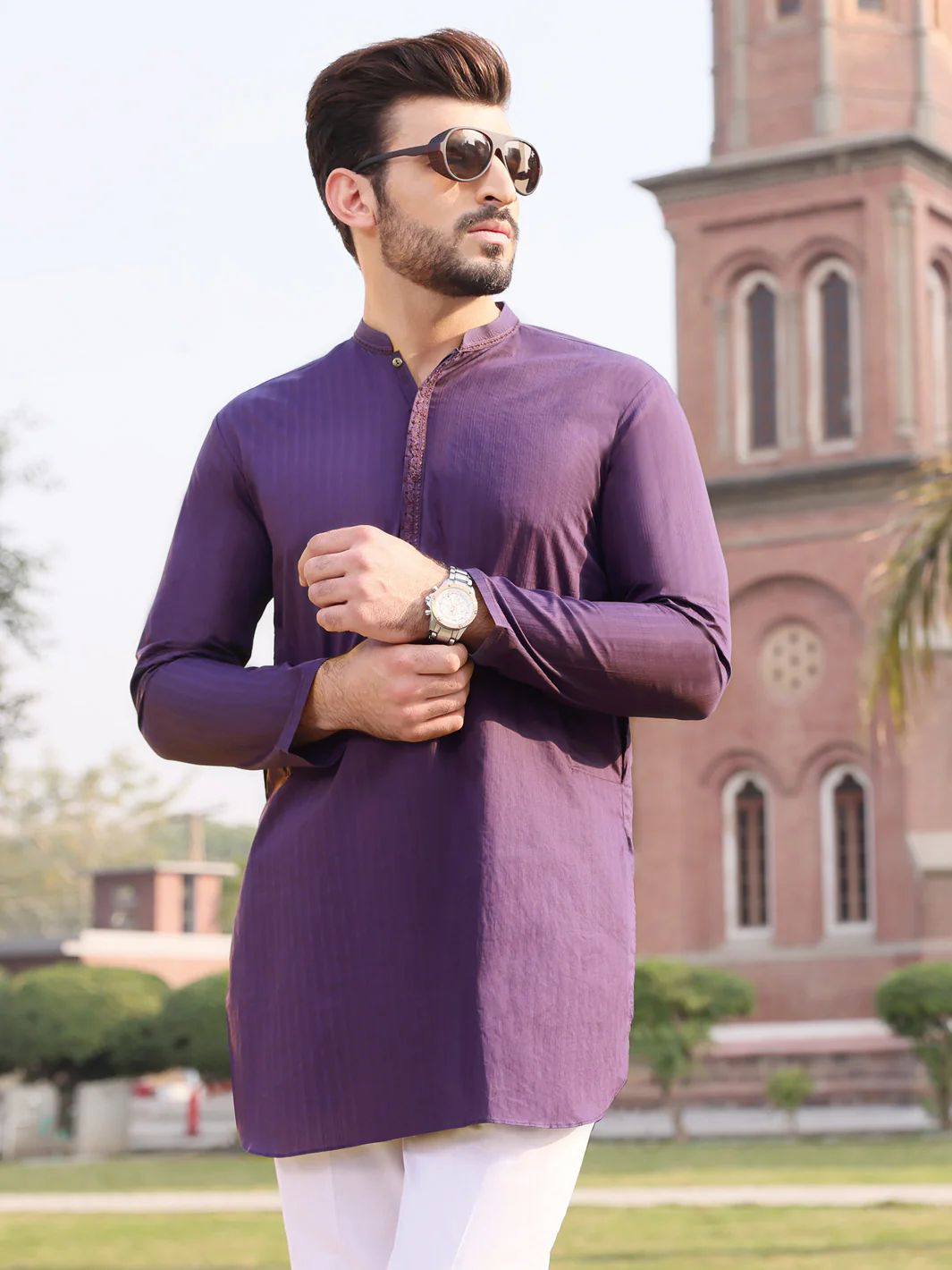 Dark Purple Cotton Kurta - AL-K-895 - Image 2