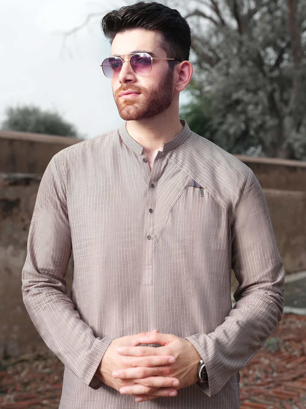 Light Purple Dobby Textured Kurta - AL-K-897 - Image 2