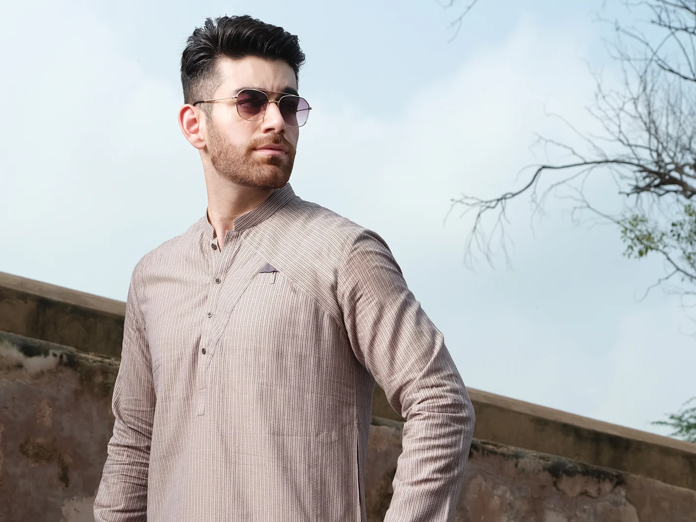 Light Purple Dobby Textured Kurta - AL-K-897 - Image 3