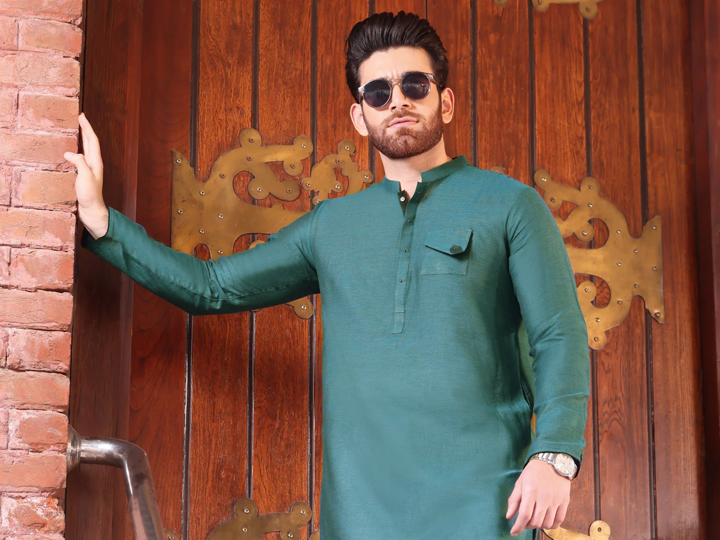 Teal Green Cotton Kurta - AL-K-906 - Image 3