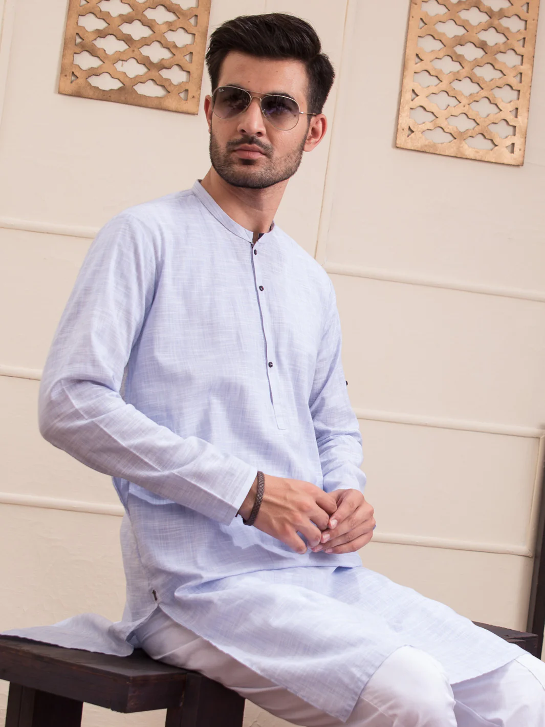 Light Blue Blended Kurta - AL-K-945 - Image 2