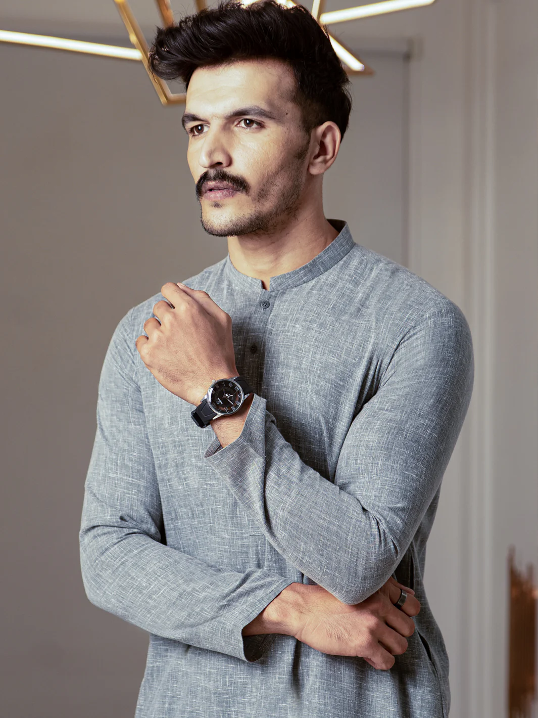 Grey Textured Kurta - AL-K-953 - Image 2