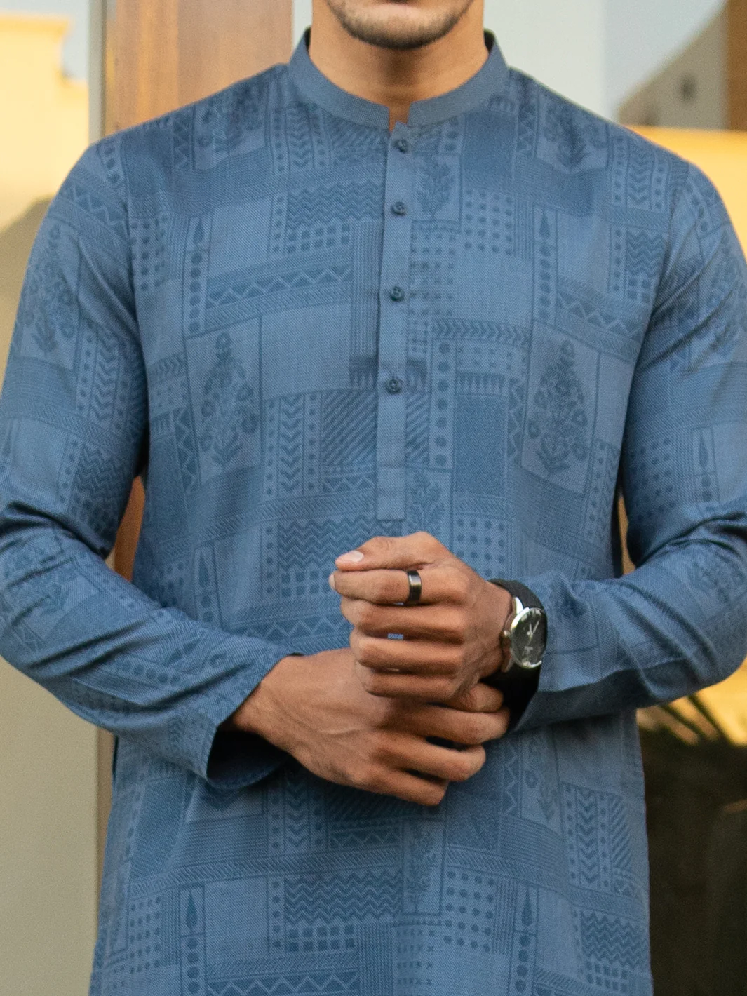 Blue Textured Kurta - AL-K-968 - Image 3
