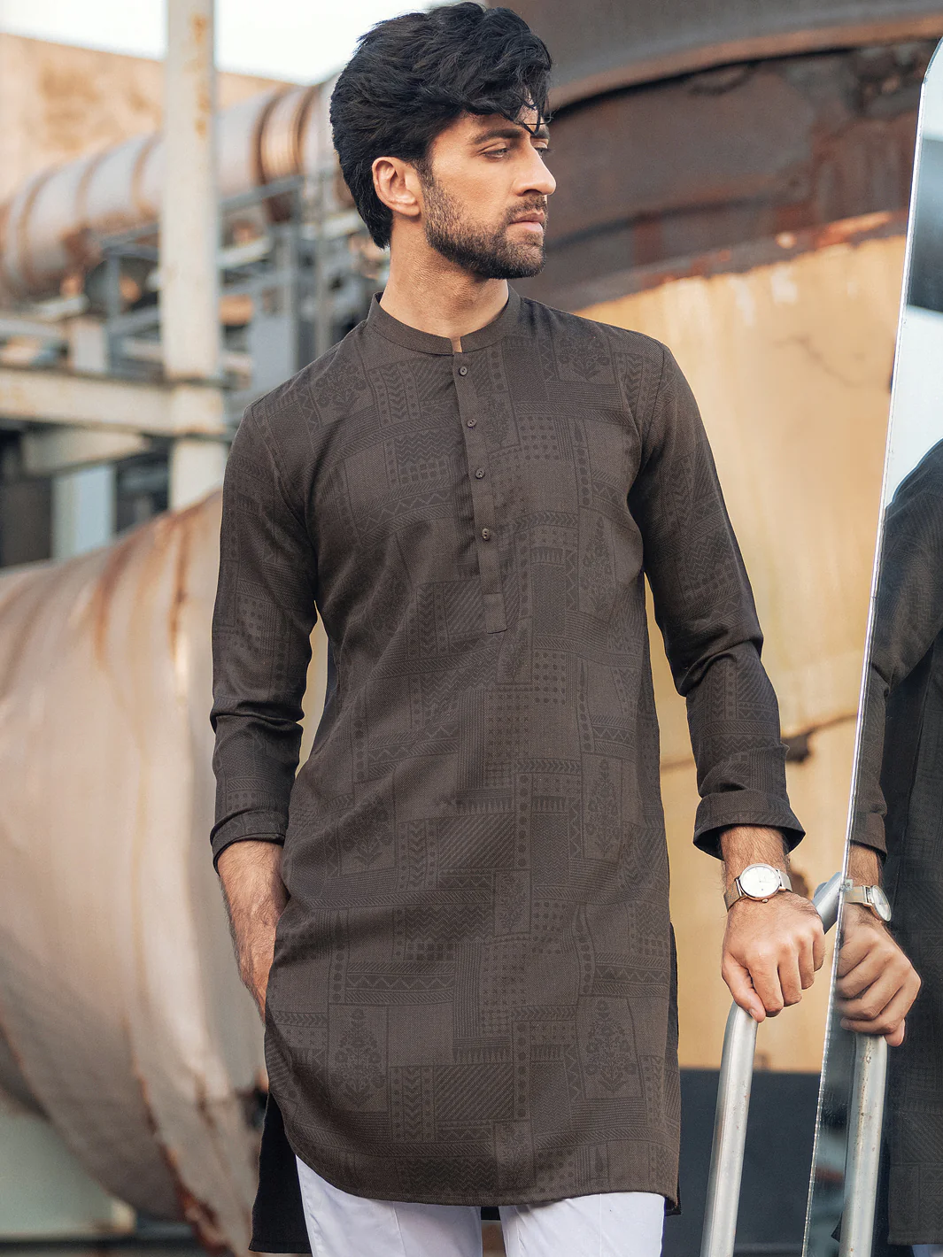 Brown Textured Kurta - AL-K-969 - Image 2