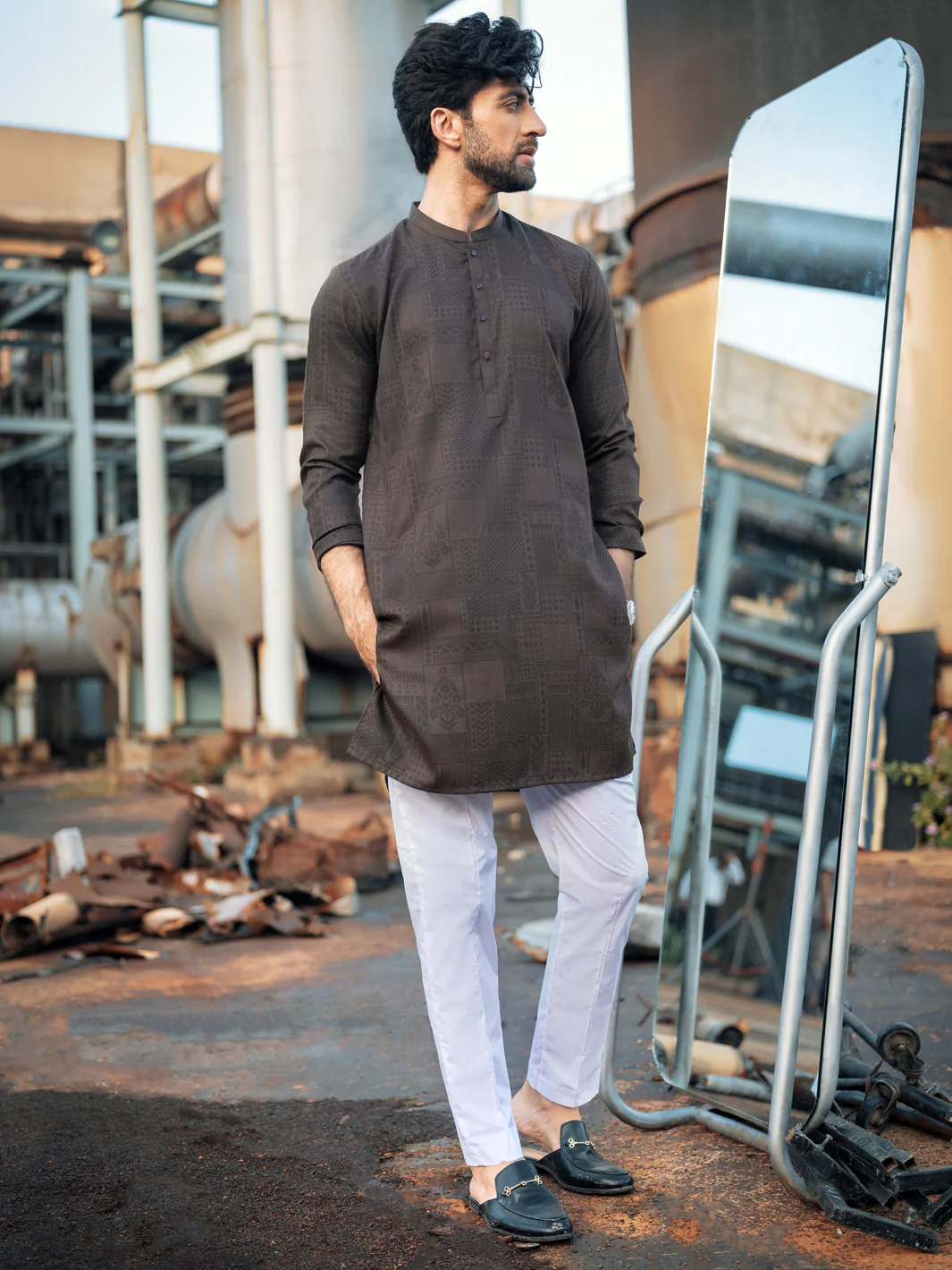 Brown Textured Kurta - AL-K-969 - Image 4