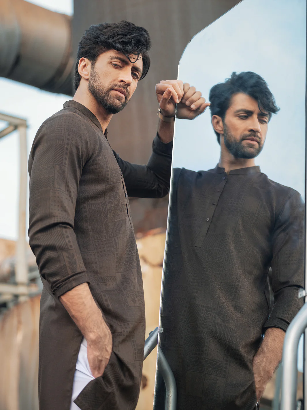 Brown Textured Kurta - AL-K-969 - Image 6