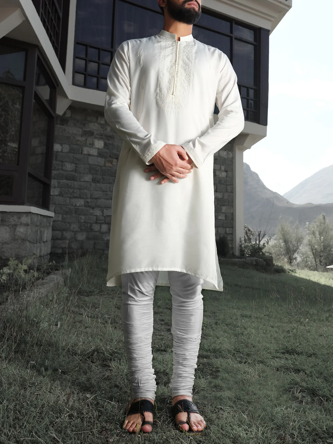 White Cotton Silk Formal Kurta - AL-K-SP-024