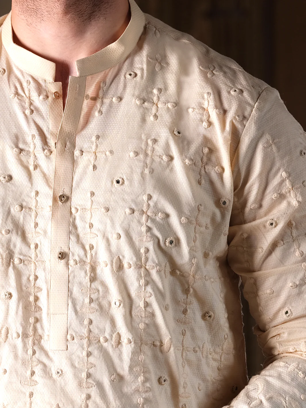 Cream Blended Formal Kurta - AL-K-SP-027 - Image 3