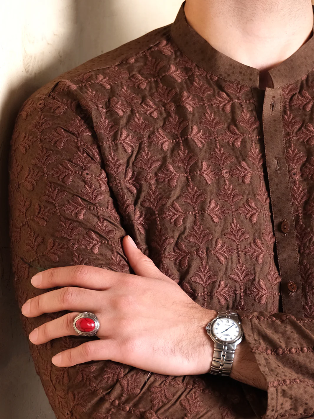 Brown Blended Formal Kurta - AL-K-SP-028 - Image 3