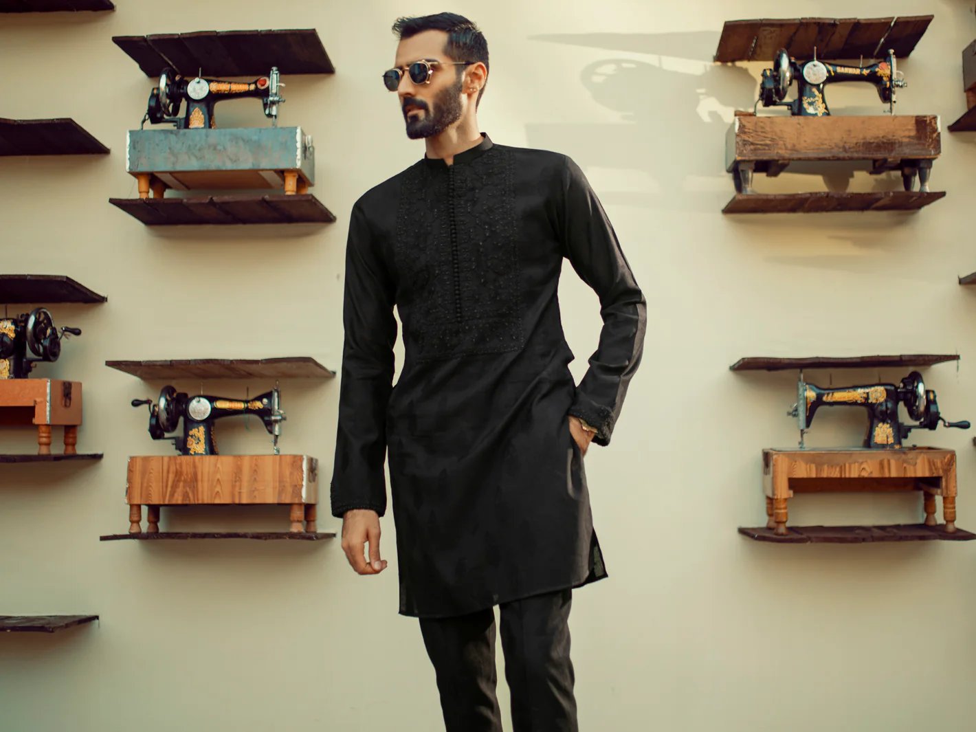 Black Formal Kurta - AL-K-SP-031B - Image 3