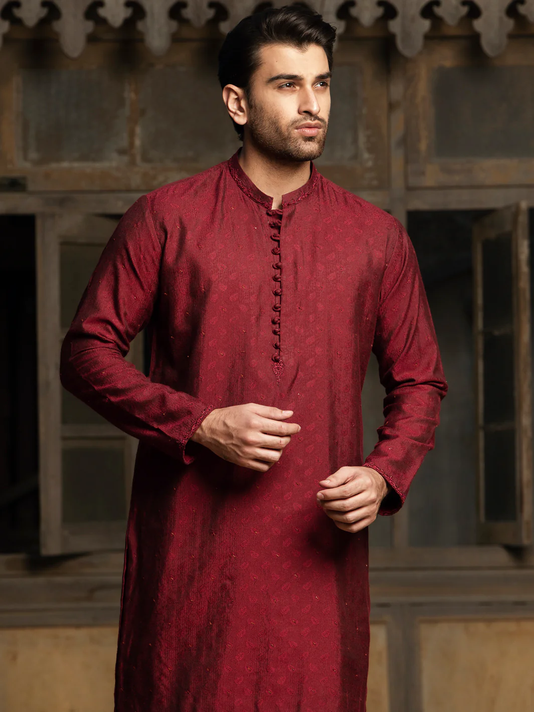 Maroon Formal Kurta - AL-K-SP-041 - Image 3