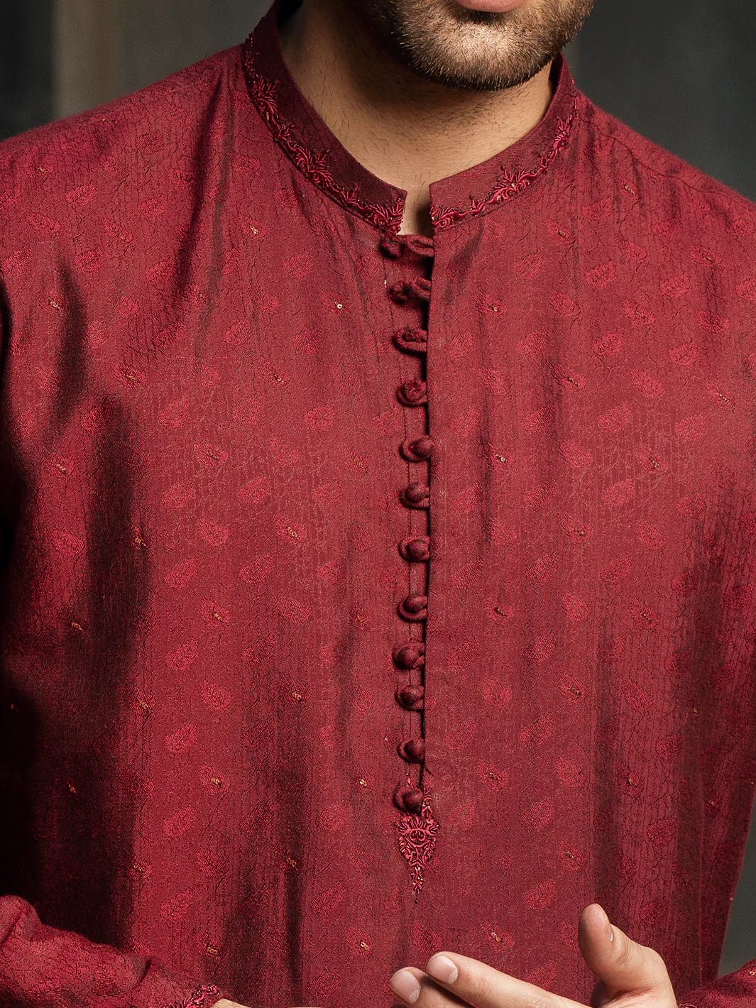 Maroon Formal Kurta - AL-K-SP-041 - Image 4