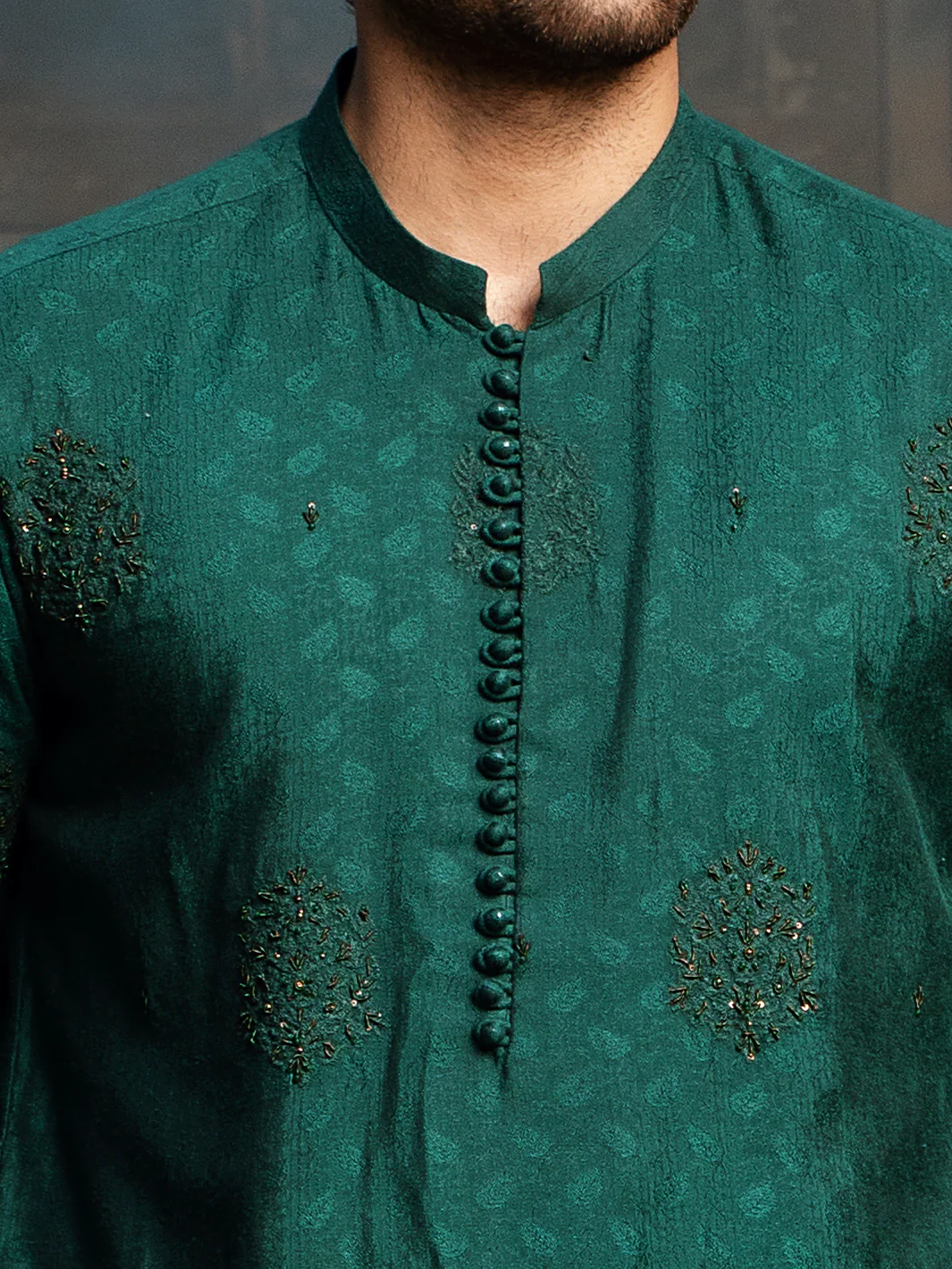 Emerald Green Formal Kurta - AL-K-SP-043 - Image 3