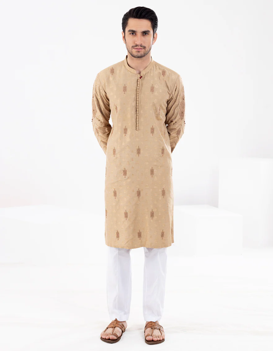 Beige Blended Formal Kurta - AL-K-SP-058