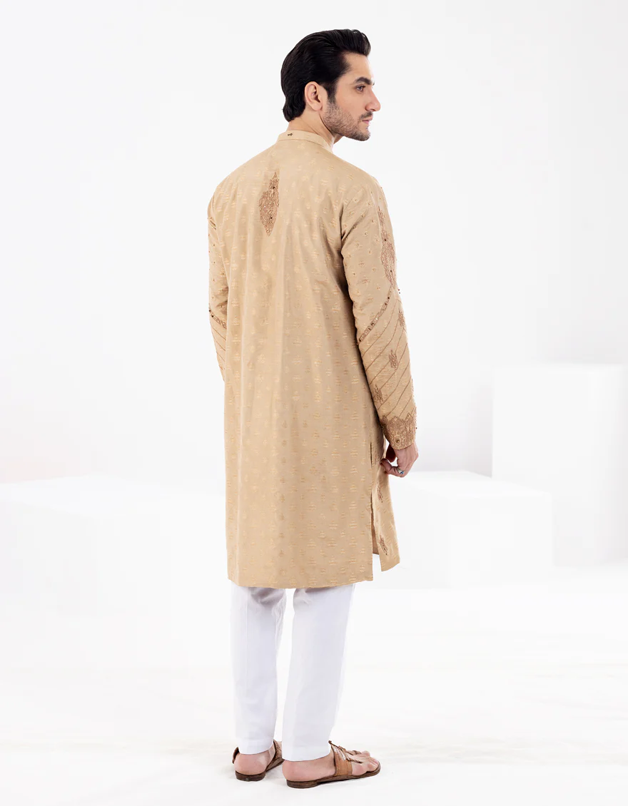 Beige Blended Formal Kurta - AL-K-SP-058 - Image 2