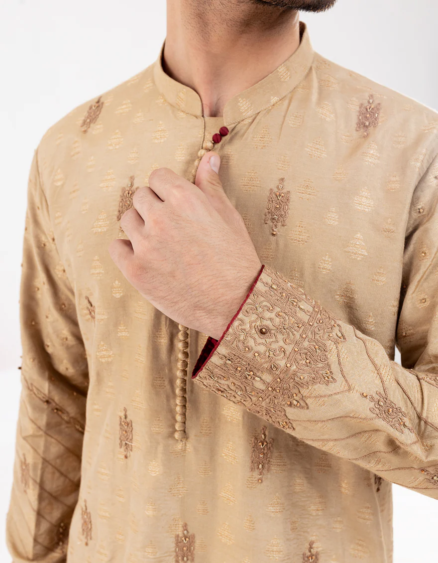 Beige Blended Formal Kurta - AL-K-SP-058 - Image 3