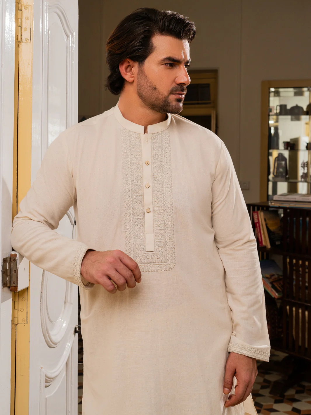 Cream Blended Formal Kurta - AL-K-SP-062 - Image 4