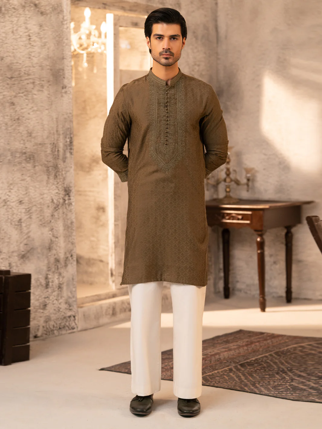 Green Formal Embroidered Kurta - AL-K-SP-066 - Image 3