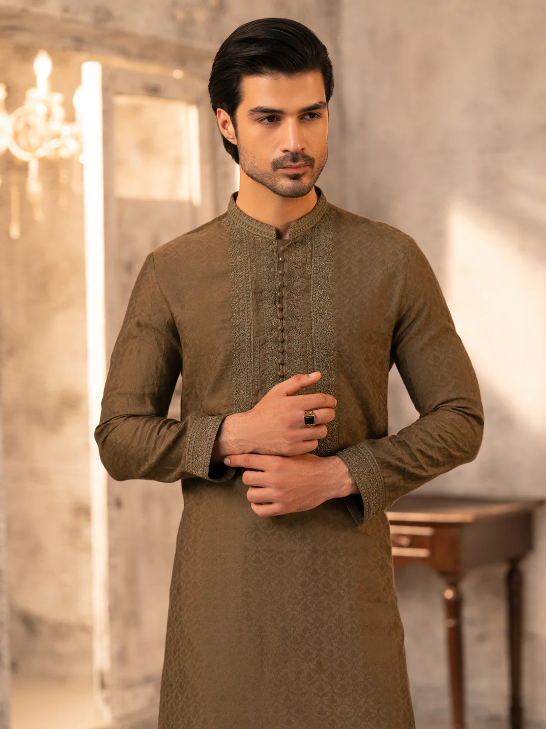Green Formal Embroidered Kurta - AL-K-SP-066 - Image 4