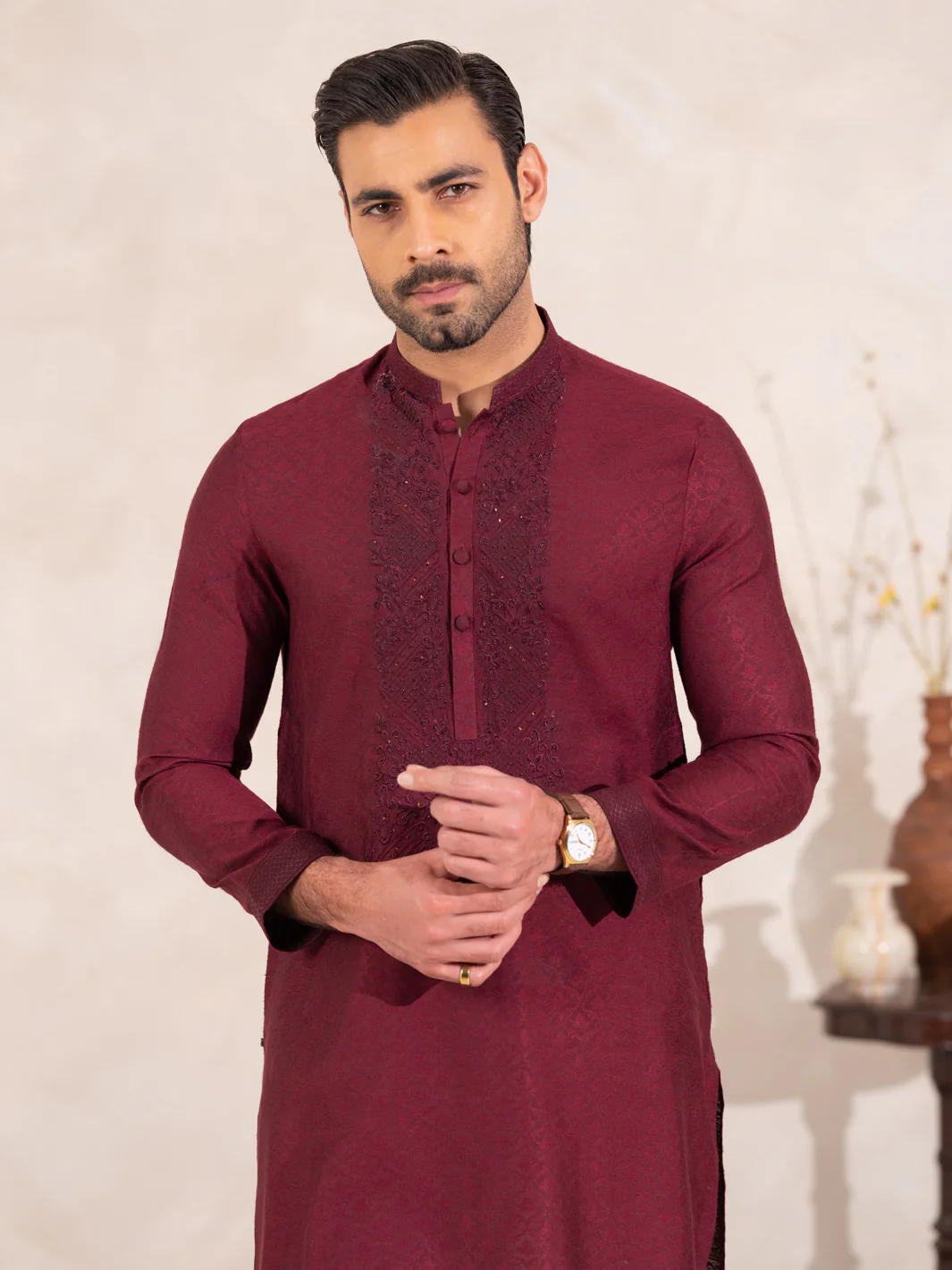 Maroon Formal Embroidered Kurta - AL-K-SP-068 - Image 2