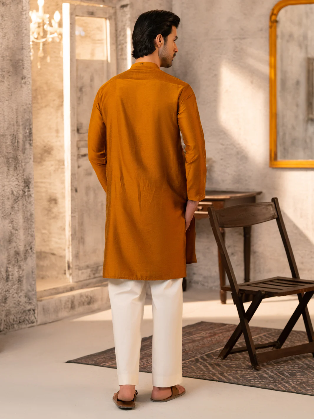 Mustard Formal Embroidered Kurta - AL-K-SP-069 - Image 3
