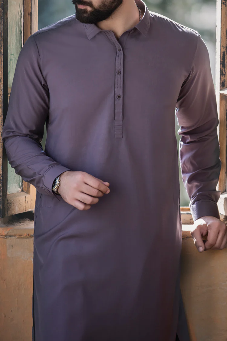 Grey Blended Kameez Shalwar - AL-KS-2243 - Image 2