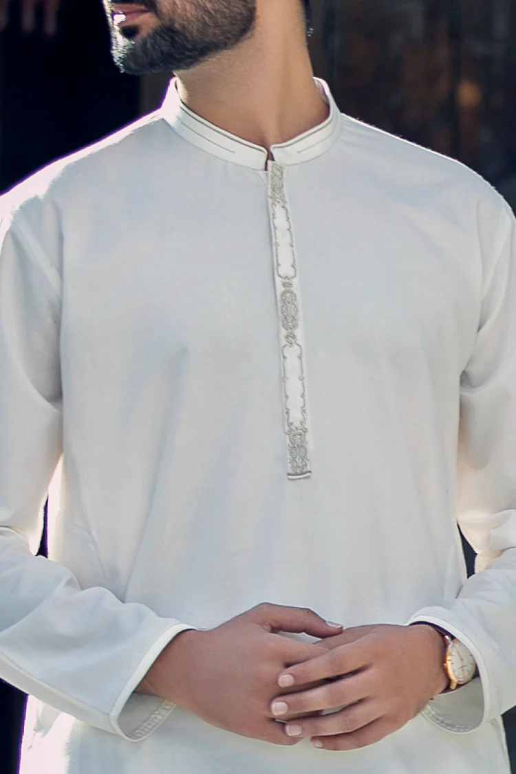 White Blended Kameez Shalwar - AL-KS-2272 - Image 2