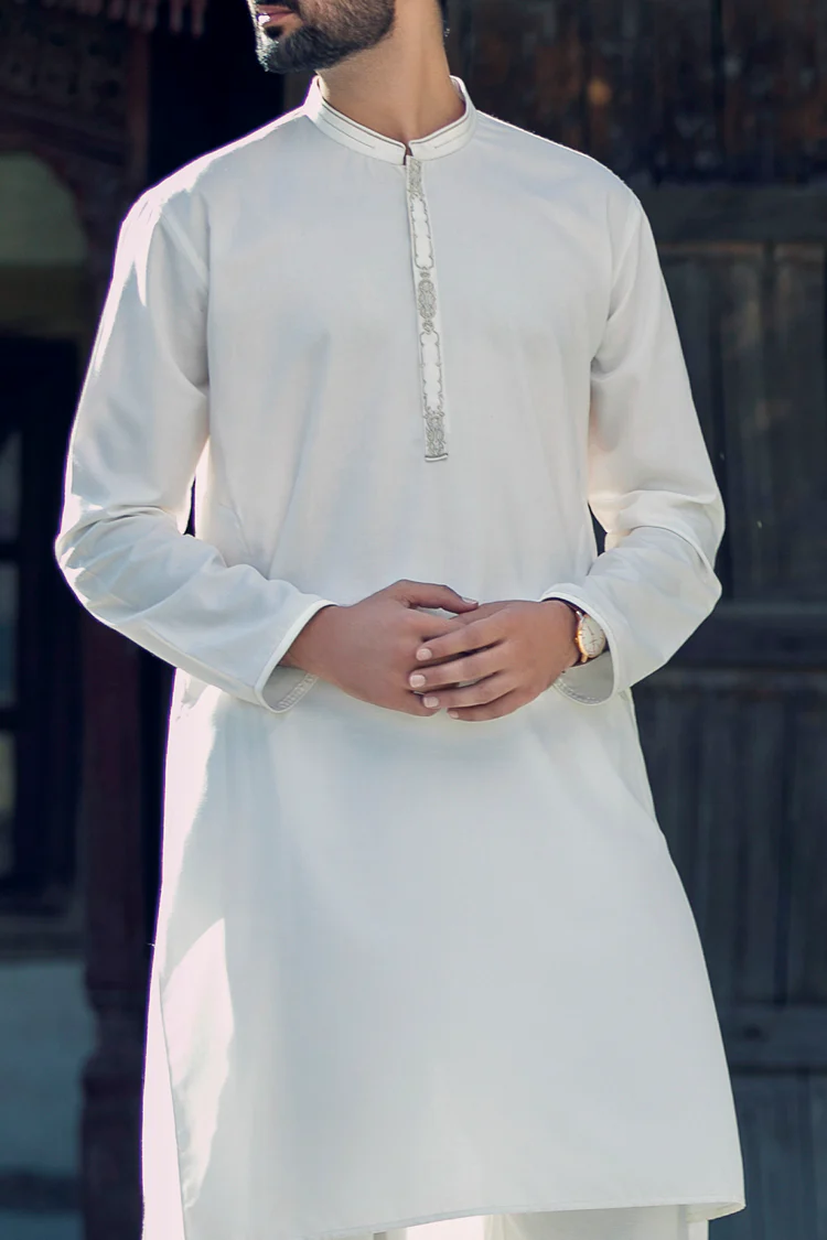 White Blended Kameez Shalwar - AL-KS-2272 - Image 3