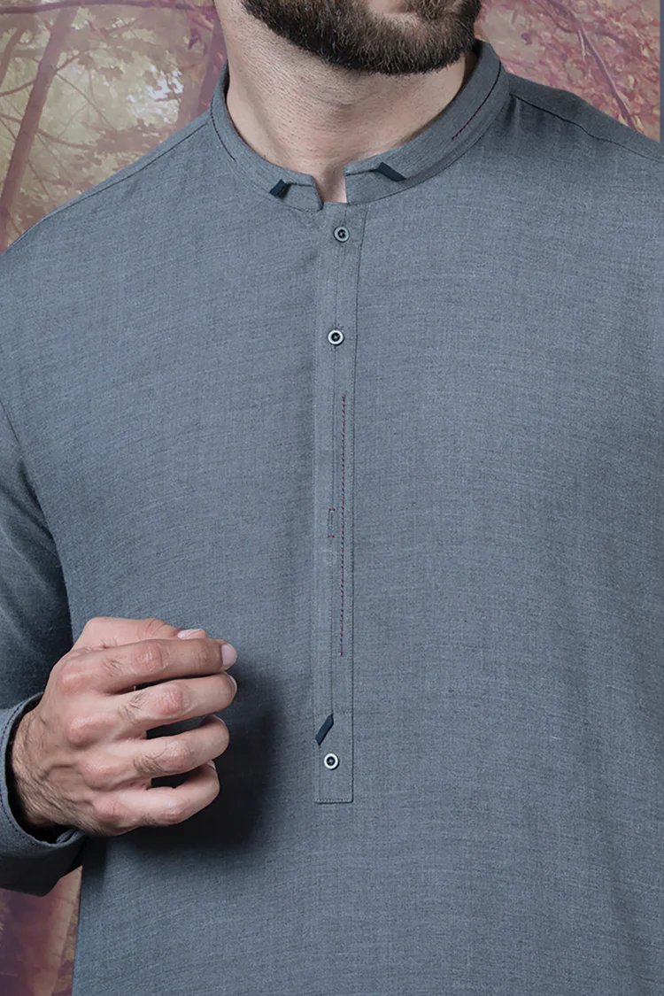Grey Blended Kameez Shalwar - AL-KS-2319 - Image 4