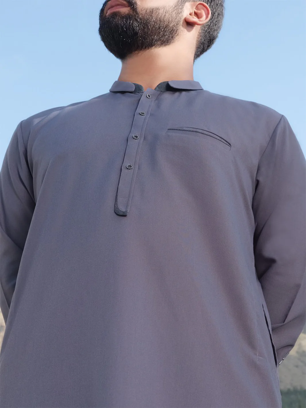 Light Grey Blended Kameez Shalwar - AL-KS-2437 - Image 2