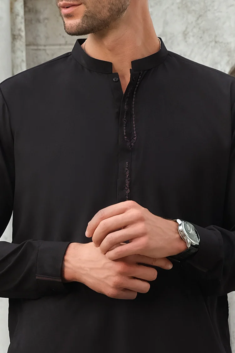 Black Blended Kameez Shalwar - AL-KS-2440 - Image 2