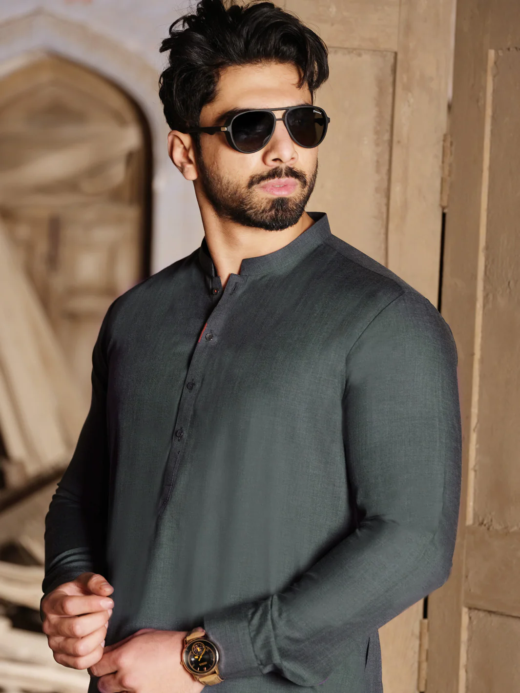 Emerald Green Blended Kameez Shalwar - AL-KS-2466 - Image 3